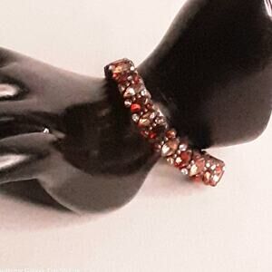 Stretch Bracelet Red Yellow And Clear Round And Marquise Stones On Bronze